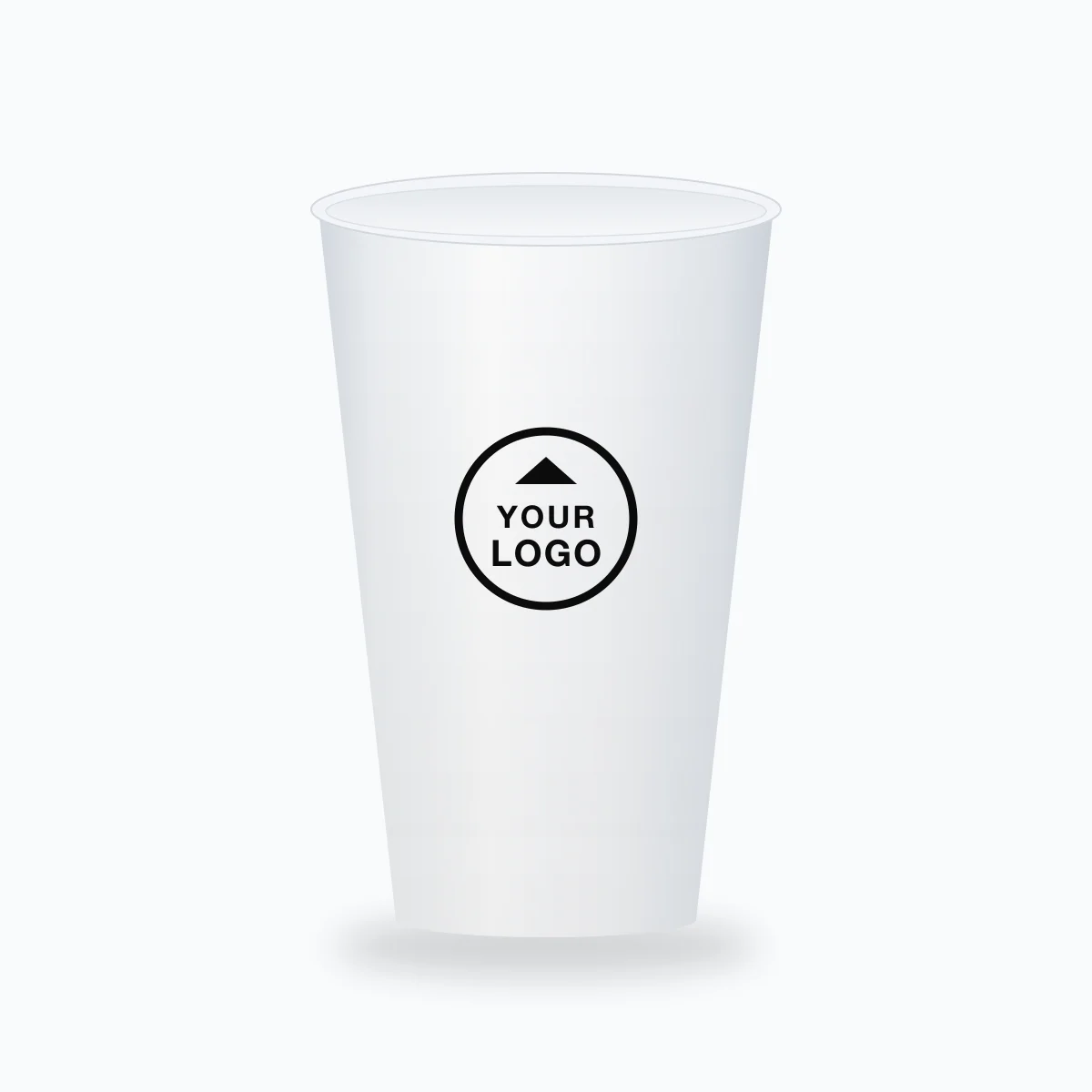 Custom foam cup: a white styrofoam cup printed with a one-color logo